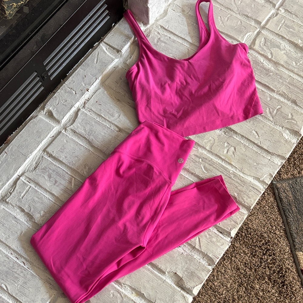 lululemon athletica Hot Pink Leggings and Crop Tank Set